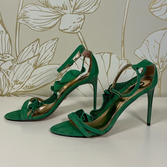 Cynthia Richard “Florence” Emerald Green Crystals Stiletto Heels Sandals -Size 8 - Picture 9 of 13